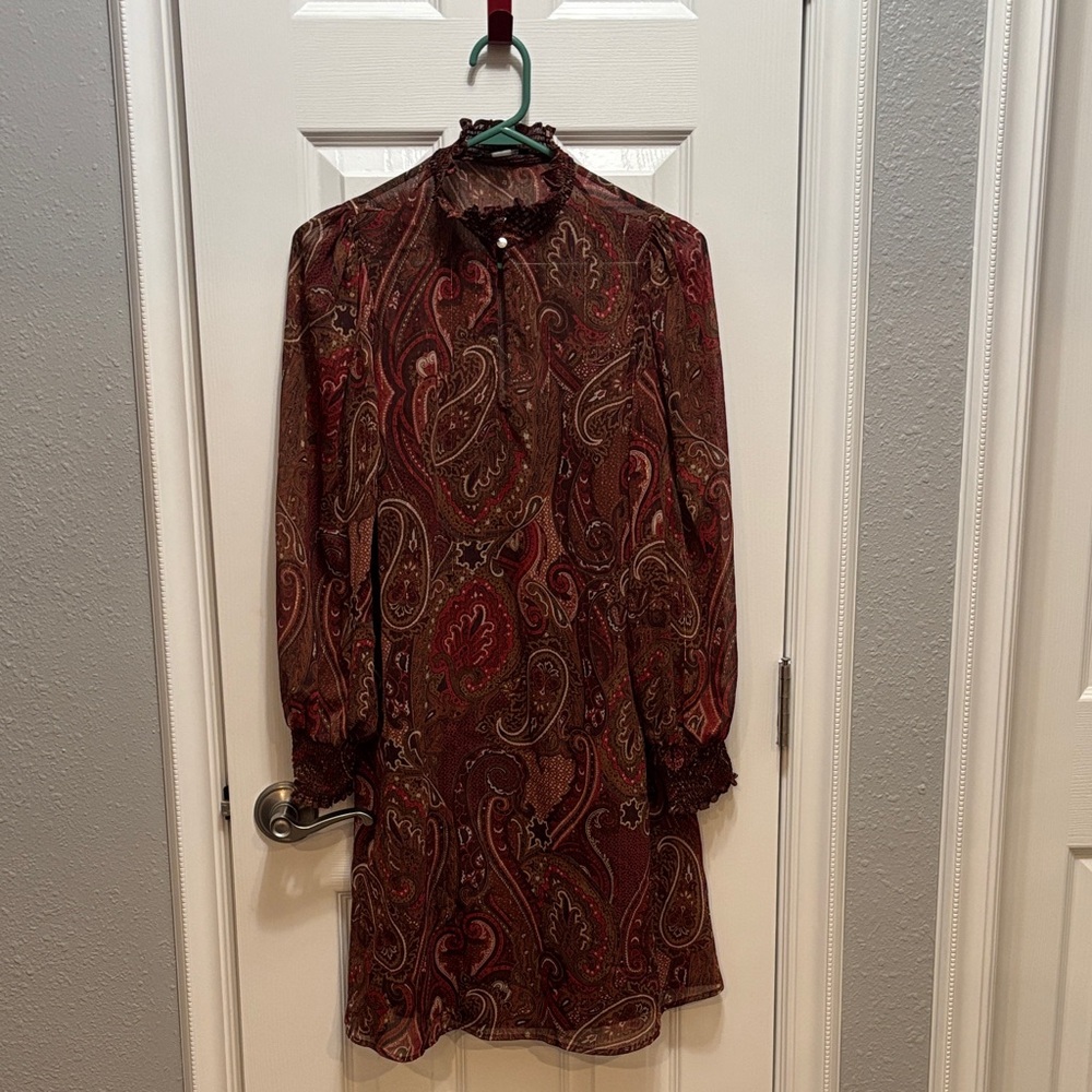 Tommy Hilfiger Burgundy Paisley Long Sleeve Dress